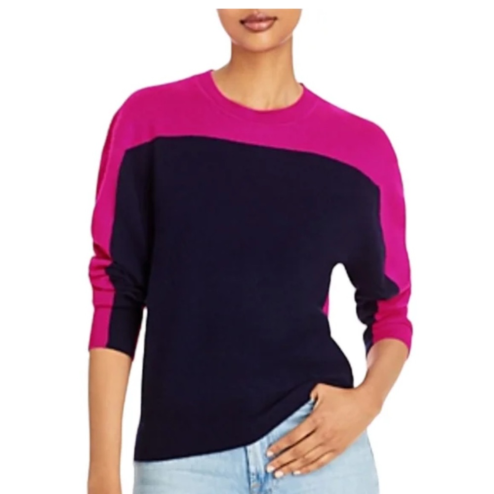 Colorblock 💯 percent Cashmere Sweater - Pink and Navy